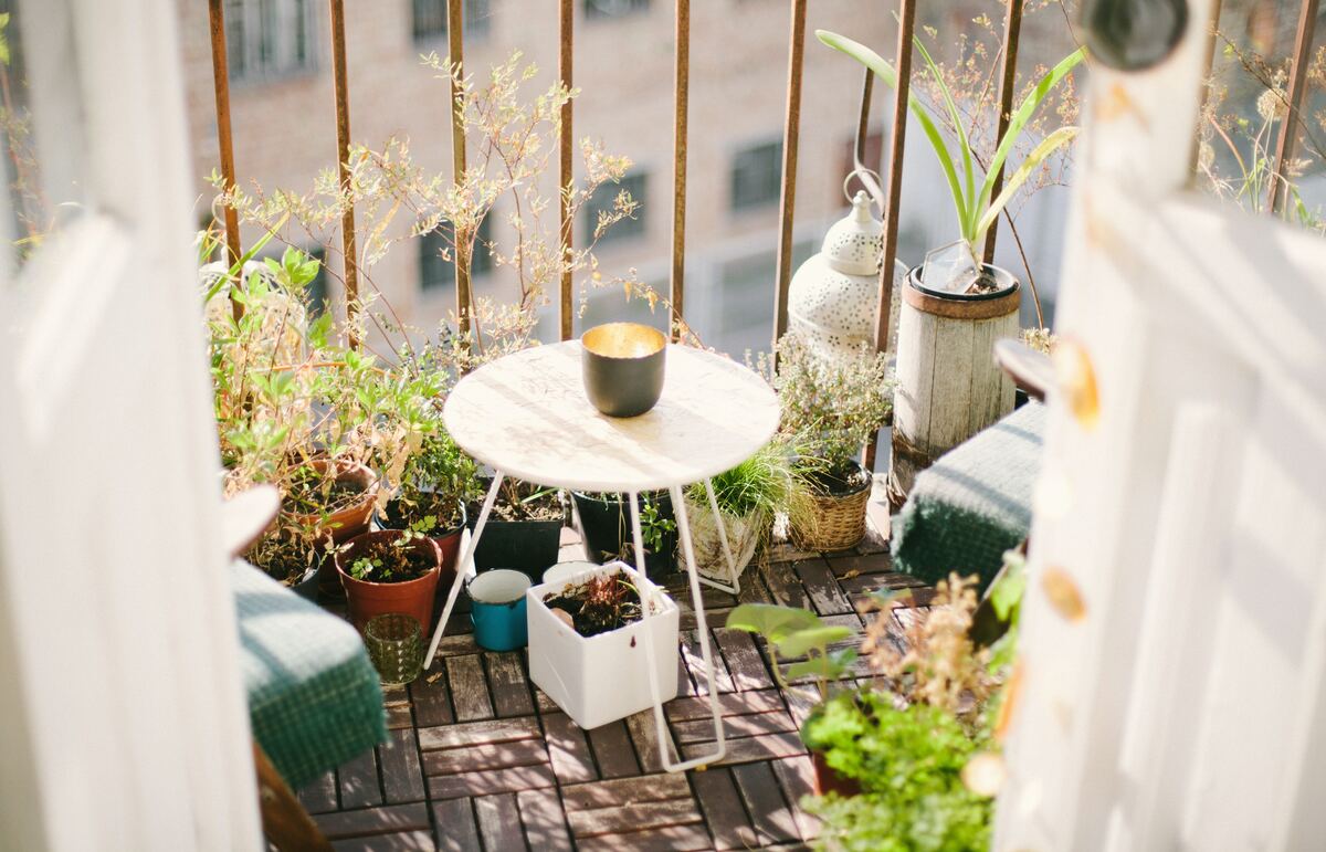 Terraza con plantas y mesa: Cómo decorar una terraza pequeña